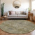 8' Taupe And Gray Round Damask Washable Indoor Outdoor Area Rug