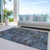 8' X 10' Teal Blue And Charcoal Floral Washable Indoor Outdoor Area Rug