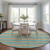 8' X 8' Teal Yellow and Green Round Striped Washable Non Skid Indoor Outdoor Area Rug