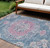 9' X 12' Blue Floral Medallion Washable Indoor Outdoor Area Rug