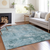 8' X 10' Teal Blue Aqua And Gray Floral Washable Indoor Outdoor Area Rug
