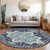 8' Navy Blue Ivory And Black Round Oriental Washable Indoor Outdoor Area Rug