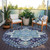 8' Navy Blue Ivory And Black Round Oriental Washable Indoor Outdoor Area Rug