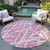 8' Round Pink and Ivory Round Abstract Washable Non Skid Indoor Outdoor Area Rug