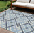 9' X 12' Sky Blue Navy Blue And Ivory Geometric Washable Indoor Outdoor Area Rug
