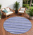 8' Round Blue Round Striped Washable Non Skid Indoor Outdoor Area Rug - Blue