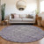 8' Purple Round Oriental Washable Indoor Outdoor Area Rug