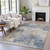 8' X 10' Denim Blue Beige And Charcoal Abstract Washable Indoor Outdoor Area Rug