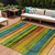 10' X 14' Green Teal Blue And Copper Striped Washable Indoor Outdoor Area Rug