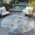 8' Denim Blue And Sky Blue Round Floral Washable Indoor Outdoor Area Rug