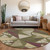 8' Olive Green Ivory And Burgundy Round Geometric Washable Indoor Outdoor Area Rug