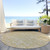 8' Gold Ivory And Beige Round Geometric Washable Indoor Outdoor Area Rug