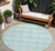 8' Aqua And Ivory Round Plaid Washable Indoor Outdoor Area Rug