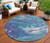 8' Teal Blue Purple And Pink Round Abstract Washable Indoor Outdoor Area Rug