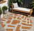 8' Terra Cotta And Gray Round Abstract Washable Indoor Outdoor Area Rug
