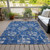 9' X 12' Navy Blue And Silver Floral Washable Indoor Outdoor Area Rug