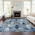 9' X 12' Denim Blue And Sky Blue Geometric Washable Indoor Outdoor Area Rug