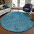 8' Denim Blue And Navy Blue Round Oriental Washable Indoor Outdoor Area Rug