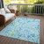 8' X 10' Sky Blue Green And Ivory Striped Washable Indoor Outdoor Area Rug