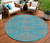 8' Teal Blue And Pink Round Geometric Washable Indoor Outdoor Area Rug