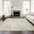 10' X 14' Khaki Beige And Tan Floral Washable Indoor Outdoor Area Rug