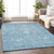 10' X 14' Sky Blue And Ivory Damask Washable Indoor Outdoor Area Rug