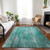 9' X 12' Teal Blue Aqua And Gray Striped Washable Indoor Outdoor Area Rug