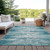 10' X 14' Teal Blue And Ivory Striped Washable Indoor Outdoor Area Rug - 608219141035