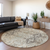 8' Linen Black And Brown Round Floral Washable Indoor Outdoor Area Rug