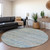 8' Blue And Charcoal Round Striped Washable Indoor Outdoor Area Rug