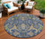 8' Navy Blue Green And Brown Round Floral Washable Indoor Outdoor Area Rug