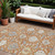 9' X 12' Copper Ivory And Gray Damask Washable Indoor Outdoor Area Rug