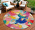 8' Blush Gold And Teal Blue Round Abstract Washable Indoor Outdoor Area Rug