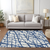8' X 10' Navy Blue And Ivory Abstract Washable Indoor Outdoor Area Rug