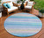 8' Aqua Lavender And Peach Round Striped Washable Indoor Outdoor Area Rug