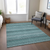 9' X 12' Teal Blue And Aqua Striped Washable Indoor Outdoor Area Rug