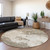 8' Taupe And Beige Round Abstract Washable Indoor Outdoor Area Rug