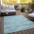10' X 14' Aqua Turquoise And Ivory Southwestern Washable Indoor Outdoor Area Rug
