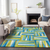 9' X 12' Teal Blue Green And Ivory Geometric Washable Indoor Outdoor Area Rug