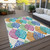 8' X 10' White Orange And Blue Floral Washable Indoor Outdoor Area Rug