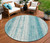 8' Teal Blue And Ivory Round Striped Washable Indoor Outdoor Area Rug - 608219370220
