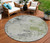 8' Linen Fern Green And Beige Round Abstract Washable Indoor Outdoor Area Rug
