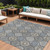 9' X 12' Gray Ivory And Navy Blue Floral Medallion Washable Indoor Outdoor Area Rug