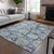 10' X 14' Navy Blue And Beige Floral Washable Indoor Outdoor Area Rug