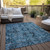 9' X 12' Denim and Gray Oriental Washable Non Skid Indoor Outdoor Area Rug