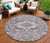 8' Pink And Charcoal Round Damask Washable Indoor Outdoor Area Rug
