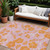 10' X 14' Pink And Copper Floral Washable Indoor Outdoor Area Rug