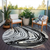 8' Black Gray And Ivory Round Abstract Washable Indoor Outdoor Area Rug