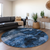 8' Round Navy Blue Round Floral Washable Non Skid Indoor Outdoor Area Rug