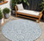 8' Denim Blue And Ivory Round Damask Washable Indoor Outdoor Area Rug